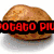 Six food-themed pixel art icons arranged in a with red text labels, depicting potato, pibread, corn, turkey, equals sign, and feast