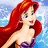 Pixelated image of a red-haired mermaid with purple top against blue water background, text reads "Ariel the little mermaid" and "Thats me!"