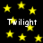 Yellow stars scattered across a black background with the word "Twilight" repeated in white text at multiple positions.