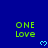 Blue background with green text 'ONE Love' and light blue heart symbols in a pattern