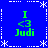 Blue background with white dashed and dotted border elements, four identical green text blocks reading "I <3 Judi" arranged in a