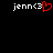 Pixelated text 'jenn<3' with a red heart symbol replacing the '<3', displayed on black background.