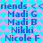 Pixelated blue text lists names over a pink and blue heart-patterned background with two identical sections side-by-side.