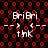 Pixelated red and black pattern with white text 'Bri Bri' and 'thk' over repeating circular shapes, animated to shift positions.