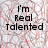 Static image with text fragments on a patterned background, featuring 'I'm Real Talented', 'Cuz I Can', and 'Color INSIDE The Lines' in black pixelated font.
