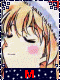 anime-style character portraits with blue starry backgrounds, each featuring a single red letter below the image
