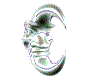 Animated crescent moon with a face, transitioning through multiple poses and expressions against a gray background.