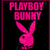 Pixelated pink text "PLAYBOY BUNNY" above a pink rabbit silhouette on a black background with a thin magenta border.