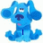 Blue cartoon dog with large ears and pink tongue sits in four- , each showing distinct text or symbol overlays