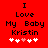 Red background with black text reading "I Love My Baby Kristin" and six white/pink hearts below, two versions showing heart animation.