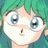 Pixelated anime-style character with teal hair and blue eyes on left, black background with white text on right.
