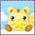 Pixelated yellow creature with brown accents, large black eyes, and a yellow star on its chest against a light blue background with white clouds.
