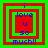Four identical pixelated frames with nested red and green squares, blue text reading "i love u so much!!" arranged vertically.
