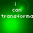Green background with white pixelated text reading "i can transforma" and a glowing green circular effect that shifts position across frames.