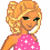 Pixel art animation of a cartoon woman in pink polka-dot top and white pants with heart details, showing different poses across frames on a gray background.