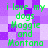 Green pixelated text on a purple and white checkered background repeats 'i love my dogs Maggie and Montana' in four identical sections.