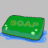 Green rectangular soap bar with 'SOAP' text floats on blue water, surrounded by black text 'don't drop the soap' in two
