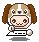 Pixel art avatar of a dog-like character with brown ears and white face, holding a keyboard, showing four distinct facial expressions across frames.