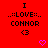 Red background with black text reading 'I ...:LOVE::... CONNOR <3' and two purple pixelated hearts, one on each side.