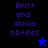 Pixelated text 'Britt and alexis bbffls!!' appears on black and blue backgrounds with a star icon changing from blue to black.