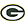 Pixelated oval-shaped icon with a white center containing a dark green stylized 'G' and horizontal bar, bordered by alternating yellow and blue pixels on gray background.