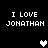 Black background with white pixelated text "I LOVE JONATHAN" repeated four times and three heart symbols in different states.