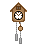 Animated clock-buddy icon with yellow face, brown wooden frame, and swinging pendulum showing multiple expressions including neutral, smiling, surprised, and angry.