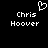 Pixelated black background with white text 'Chris Hoover' on left and right, and a white pixelated heart symbol above the left text.