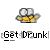 Pixelated static icon showing a yellow cartoon character with large white eyes and outstretched arms above the text 'Get Drunk' in blocky black-and-white pixel font on gray background.