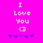 Pixelated text "I Love You <3" on bright pink background with purple star-like shapes below.