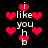 Pixelated red hearts and white text 'i like you' on black background with animated heart pulses.