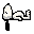 Pixelated white figure with black outline holding a microphone, positioned on gray background across four
