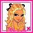 A 5-frame animated contact sheet showing a pixel art character with blonde hair and black bows, transitioning through expressions and text phrases on pink-bordered frames.