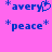 Pixelated blue text on pink background with asterisks and a heart symbol, showing two variations of 'avery' and 'peace' text.