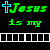 Animated pixel art displays alternating text with 'Jesus is my' and 'ANTIDRUG' in green, cyan, white, and black on a black background