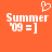 Pixelated orange background with white text 'Summer '09 = ]' and a heart symbol above the left instance of the text.