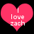 Two identical pink heart-shaped icons with white text reading "I love zach" on a black background.