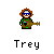Pixel art character with orange hair and green shirt holding a brown guitar, displayed in multiple poses across a