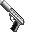 Two pixelated gun icons on gray background; right gun emits yellow sparks, left gun static.