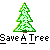Pixelated green Christmas tree icon with brown trunk and white text 'Save A Tree' below it on gray background.