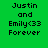 Green background with black pixelated text reading "Justin and Emily<33 Forever" in three , displayed across six showing different white rectangular overlays
