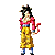 Pixelated character in pink top and yellow skirt with black hair, standing against gray background; same character surrounded by red-yellow flame effect.