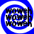 Four identical blue and white spiral patterns with black text repeating "woweih" in three , arranged in a