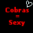 Red pixelated text 'Cobras = Sexy' on black background with white heart cursor above left text block.