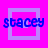 Four display the name 'stacey' in blue pixelated text over pink and purple square outlines on a bright pink background