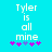 Pixelated text 'Tyler is all mine' with purple and blue asterisks on a cyan background, showing animation changes in the bottom-right asterisk.