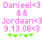 Pixelated pink text displays names and dates with green clover symbols on white background.