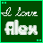 Animated contact sheet showing three frames of a green buddy icon with white text and pixelated elements, featuring the phrase "I love" and the name "Alex" in varying states across frames.