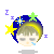 A 4-frame animated contact sheet of a pixel art character with closed eyes, yellow hair, and blue headband adorned with stars, showing subtle facial expression changes across frames.