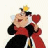 Pixelated cartoon character in red and black outfit holding a large red heart, wearing a crown with yellow gem, static single-frame image.